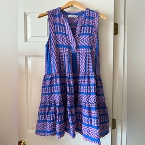Sleeveless Blue and Pink Patterned Dress